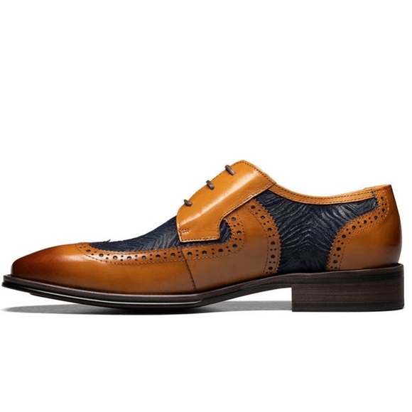 NWT Stacy Adams Hollis Wingtip Derby navy zebra and cognac - size 12 - sold out! - Picture 4 of 8
